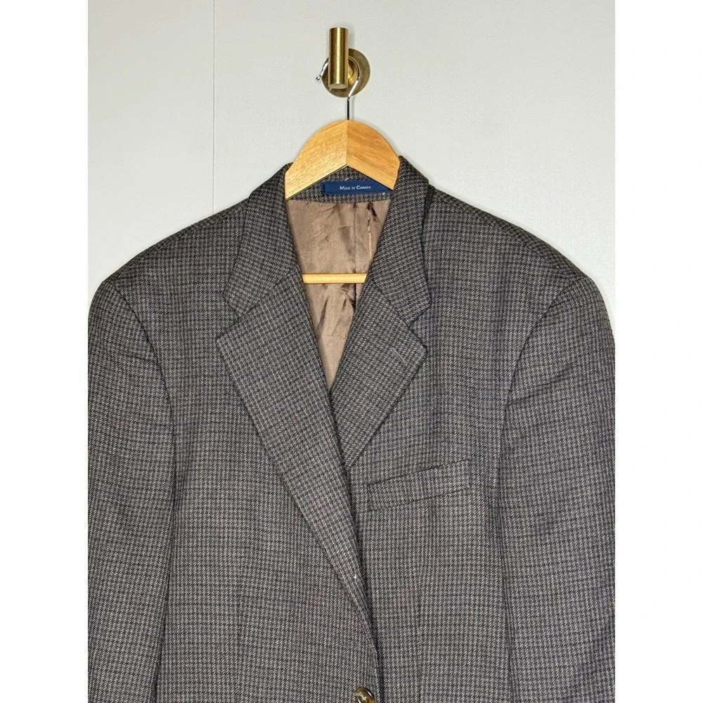 Ralph Lauren Mens Pure New Wool Houndstooth Blazer‎ Sport Coat Brown Grey 42R